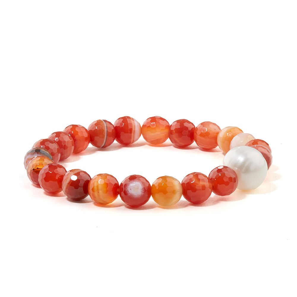 Orange Agate & Pearl Bracelet