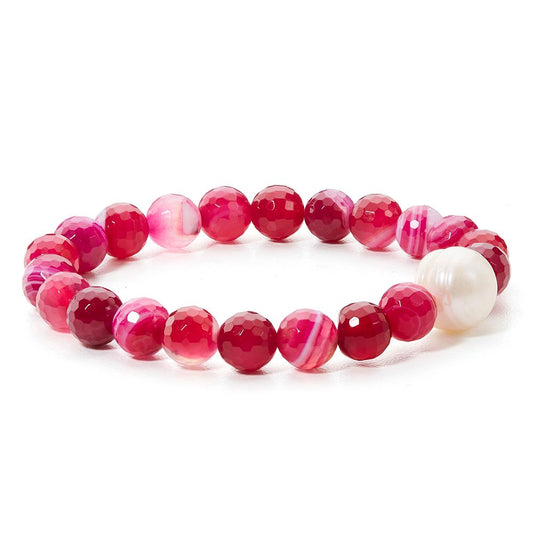 Fuchsia Agate & Pearl Bracelet