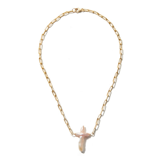 PINK PEARL CROSS NECKLACE